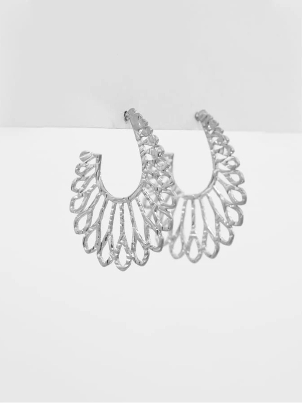 Simply Noelle Silver Scalloped Openwork Hoop Earrings - Picture 2 of 4